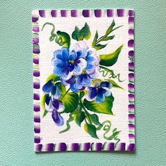 ACEO Collectible Original Art “Hydrangea” Floral Flower Mini Art Signed & Dated - Picture 1 of 3
